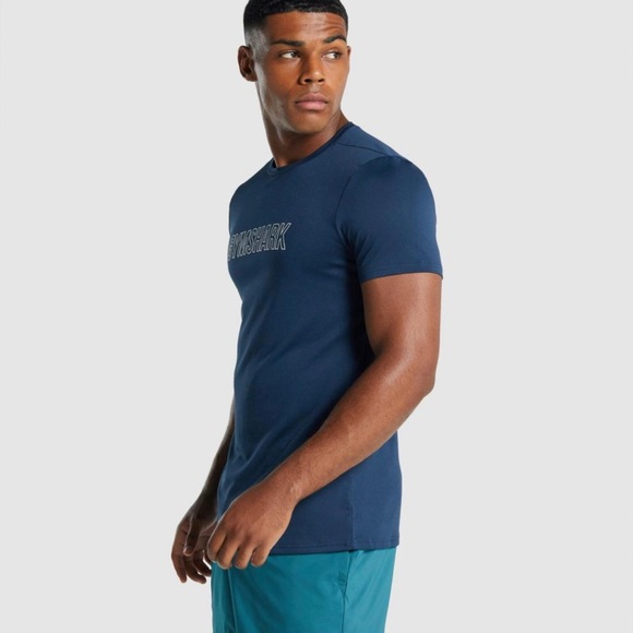 Gymshark Arrival Navy Logo Outline Dry-fit Men’s Tee T-Shirt Athletic Workout - Picture 3 of 7